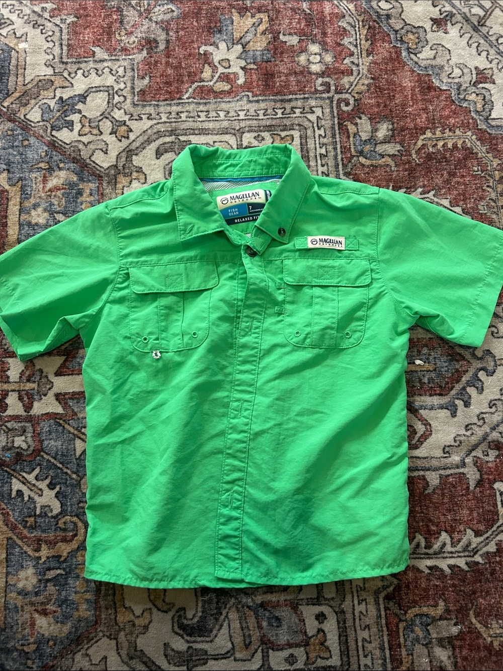 Magellan Outdoors Kids Green Short-Sleeve Button Down Shirt